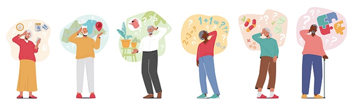 Illustration of elderly people not being able to solve problems
