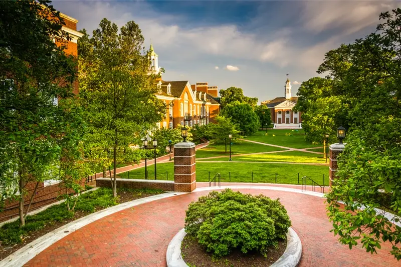 Courtyard view of buildings at Johns Hopkins University