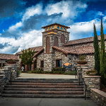 Wide steps leading to main entrance of Lorimar Vineyards & Winery in Temecula, CA