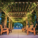 Trellis covered with ivy & string lights at Lorimar Vineyards & Winery in Temecula, CA